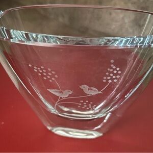 Bud Vase Strombergshyttan Sweden Etched Bird  Thick Clear Crystal Glass mint